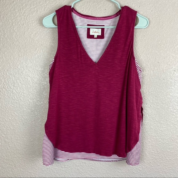 Anthro Deletta Fuchsia Overlay Striped V Neck S - Picture 2 of 12